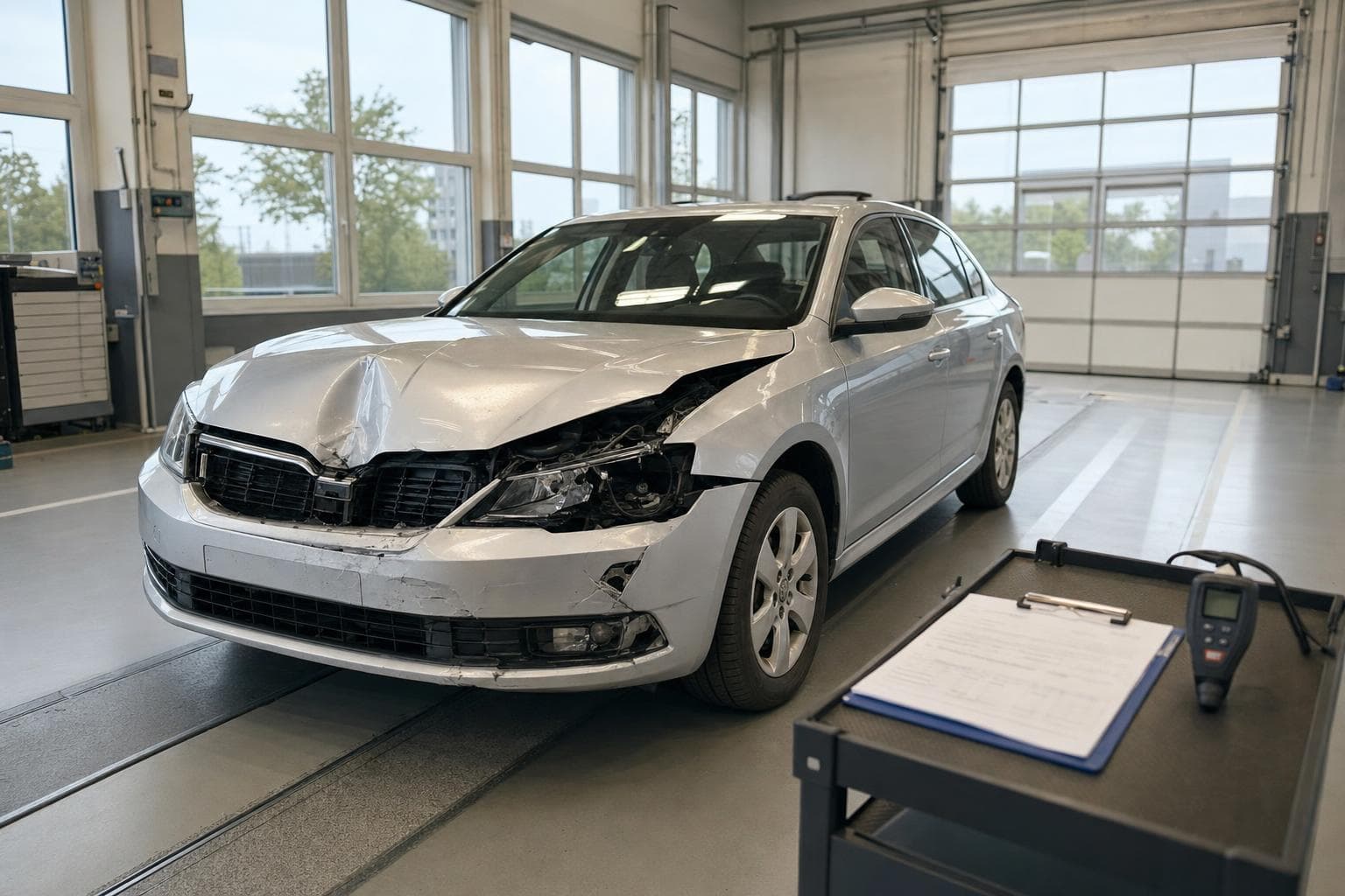 Unfallfahrzeug in der Begutachtungshalle von My Car Expert 24
